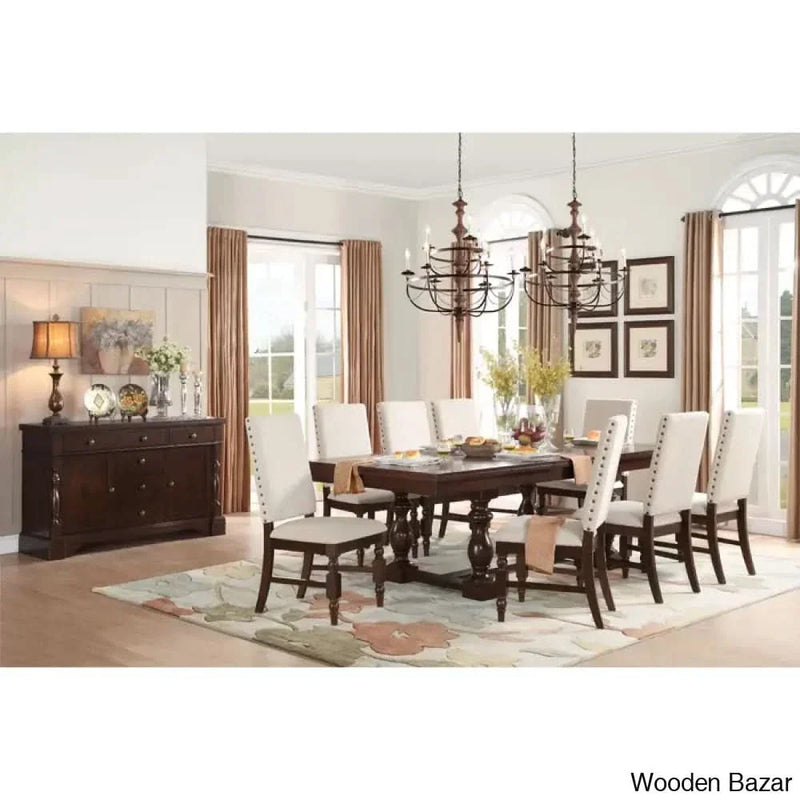 Ezra Trendy 7-Piece Royal Trestle Dining Set in Teak Wood