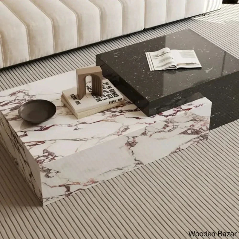 Farando Faux Marble Black and White Coffee and center Table