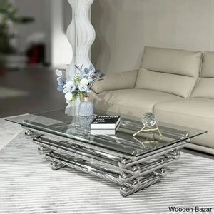 Faviolai Glass Top Single Coffee And Center Table Silver