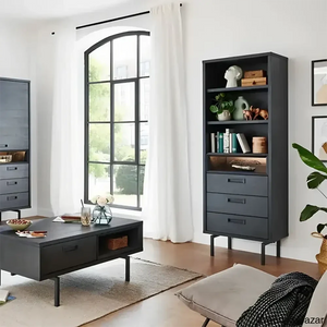 Ferw Inspired Living Black Finish Bookshelf And Coffee Table - Craft Decor Coffee Table + Books