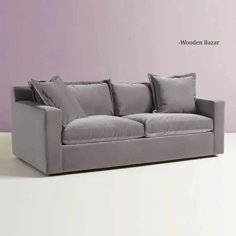 Fluffy 3 seater Sofa In Grey Color - Wooden Bazar