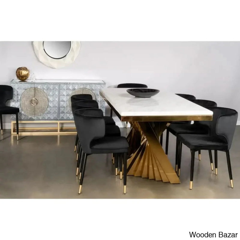Foxies New 8 Seater Pedestal Dining Set Marble Top