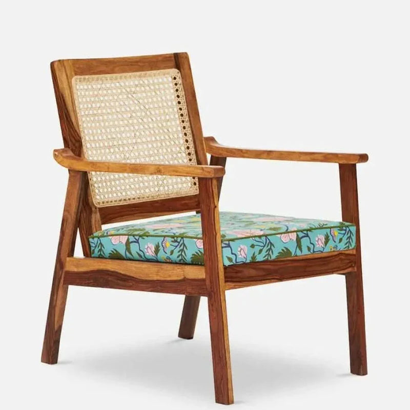 French Rattan Arm Chair in Spring Bloom Design