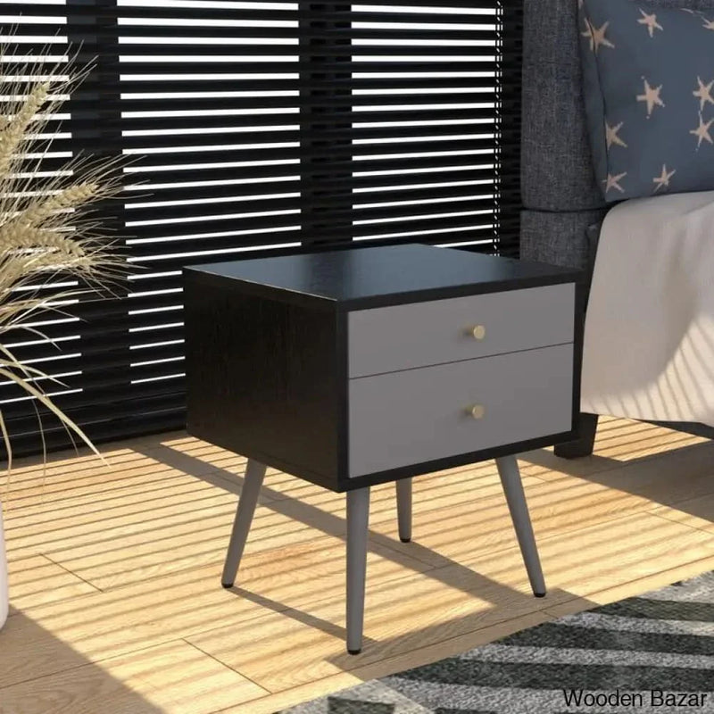 Futura Bedside Table, Side End Table, Nightstand with 2 Drawer