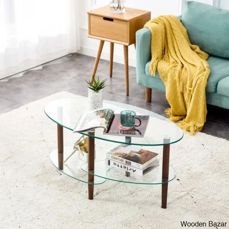 Gailannie Glass Oval Coffee and center Table, 3-layer Glass Cocktail Table, Center Table for Living Room
