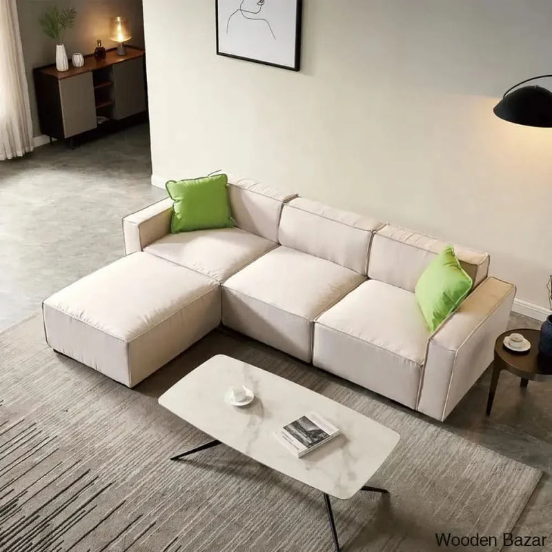 Gelbro Modular L-Shaped Sofa with Convertible Ottoman Chaise in Beige color