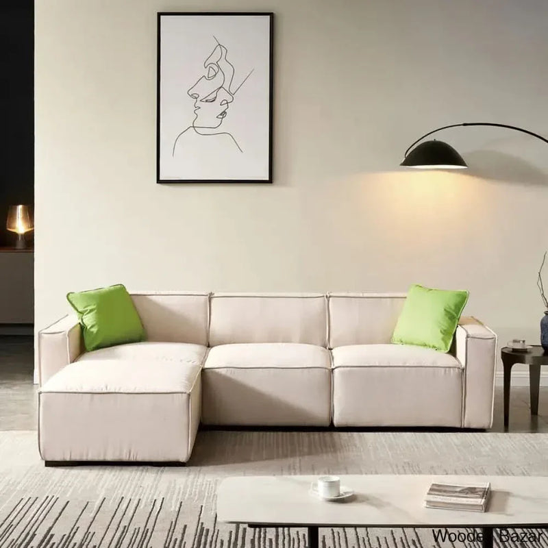 Gelbro Modular L-Shaped Sofa with Convertible Ottoman Chaise in Beige color