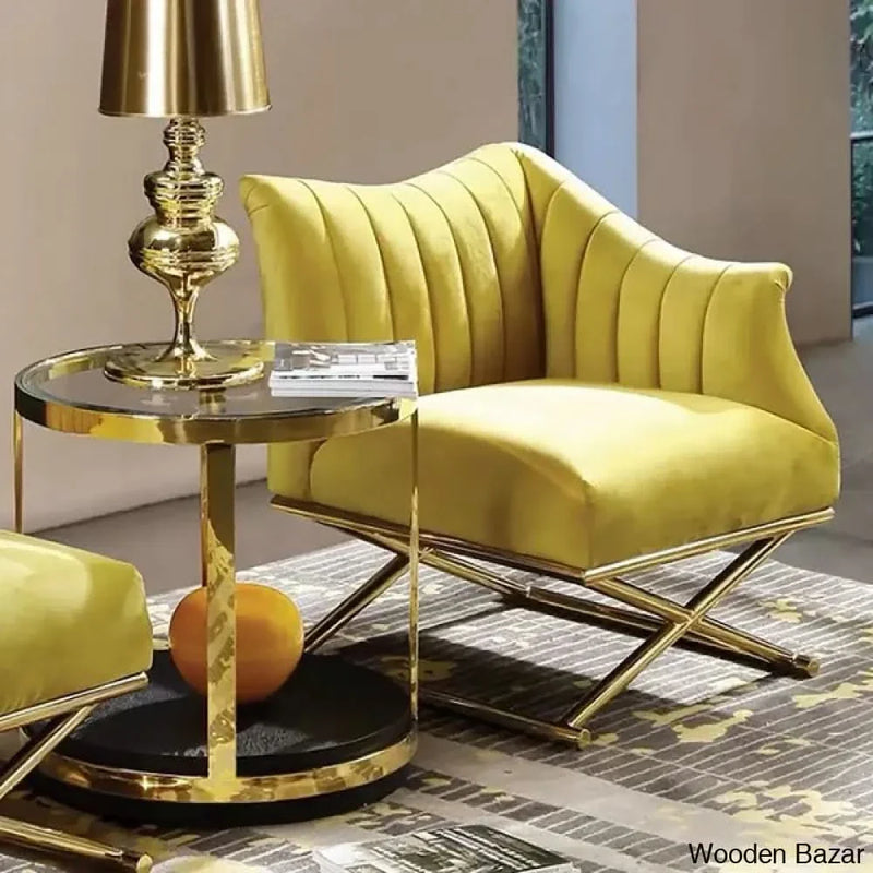Glam Accent Chair Velvet Upholstered in Gold Legs Style in B Left Side Chair - Craft Decor