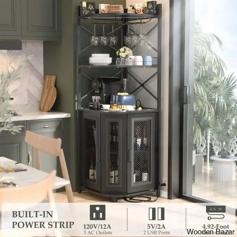 Glorimar 64.2 ”Height, 25.6''Width Conner Bar Cabinet with Wine Storage and Led Strip new version