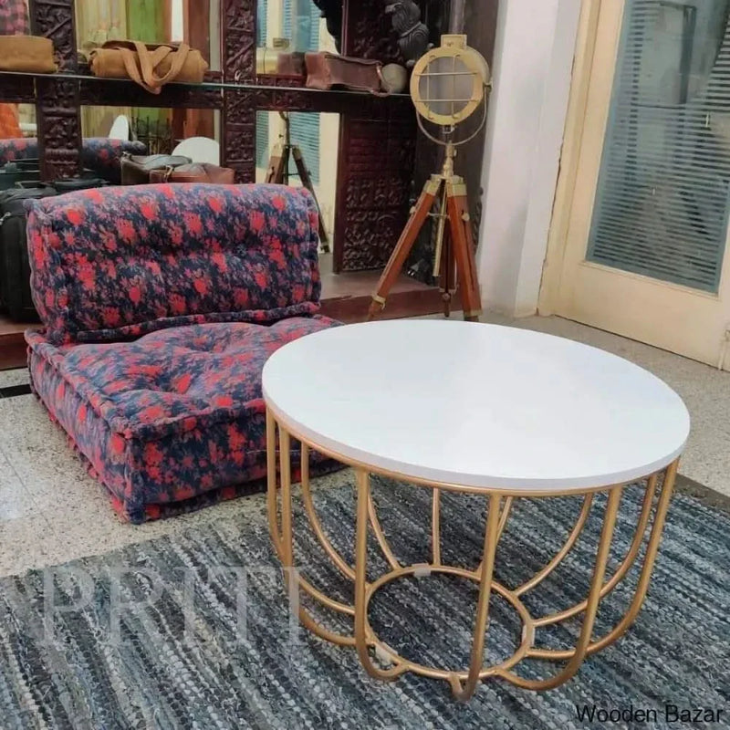 Golden Classic Indiana Bowed Round Coffee Table, Wood Finish, Gold, White