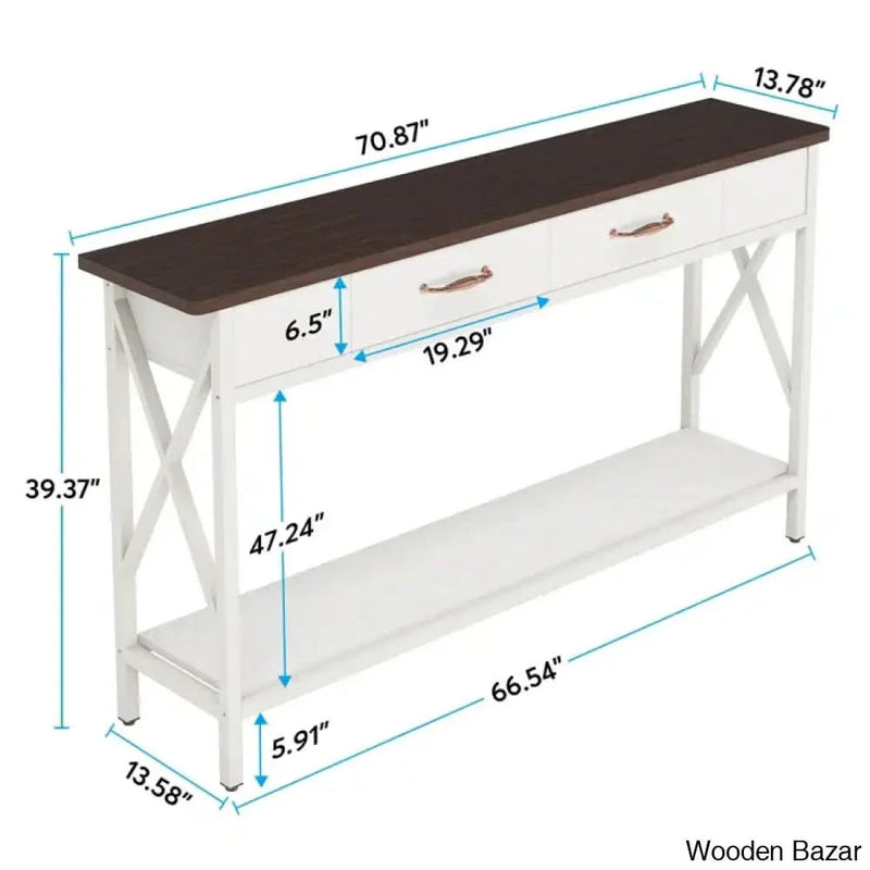Grim Console Table with 2 Drawers, Long Sofa Table