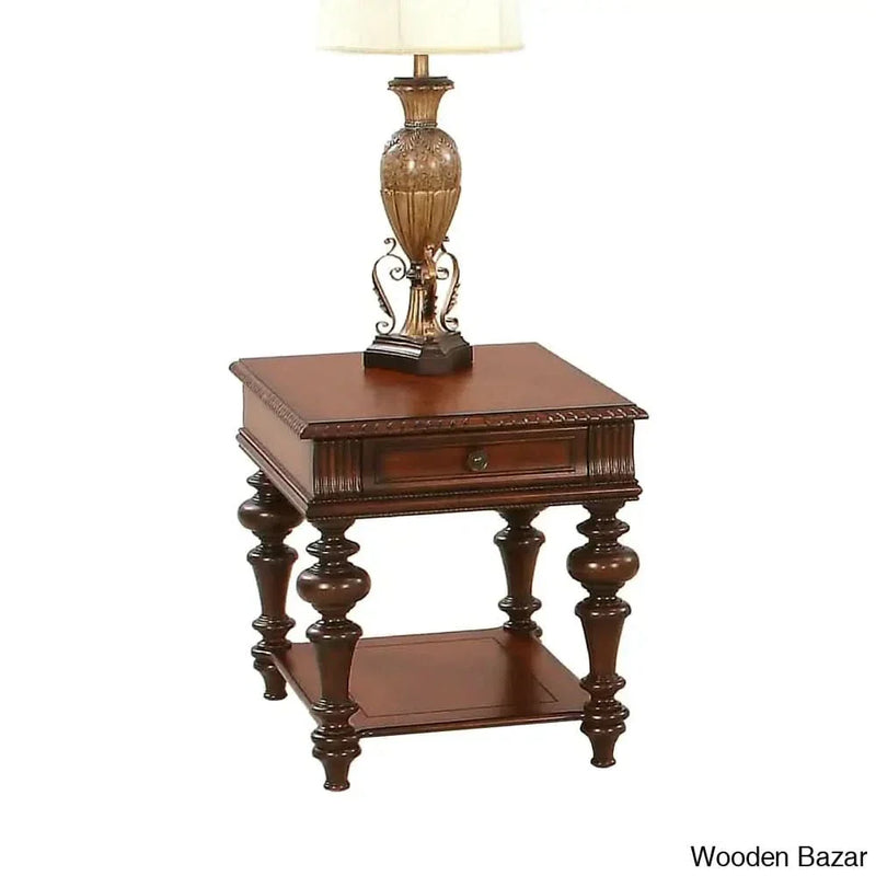 Gully Solid Wood Top End Table with Storage Distinctive design