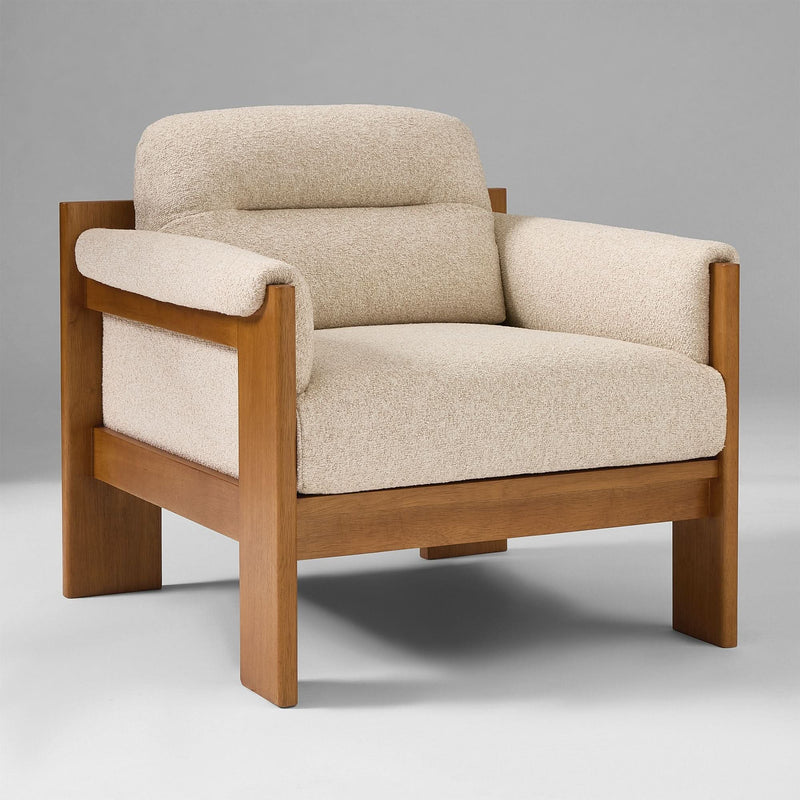 Kain Solid Wood Armchair with Textured Upholstery - Craft Decor