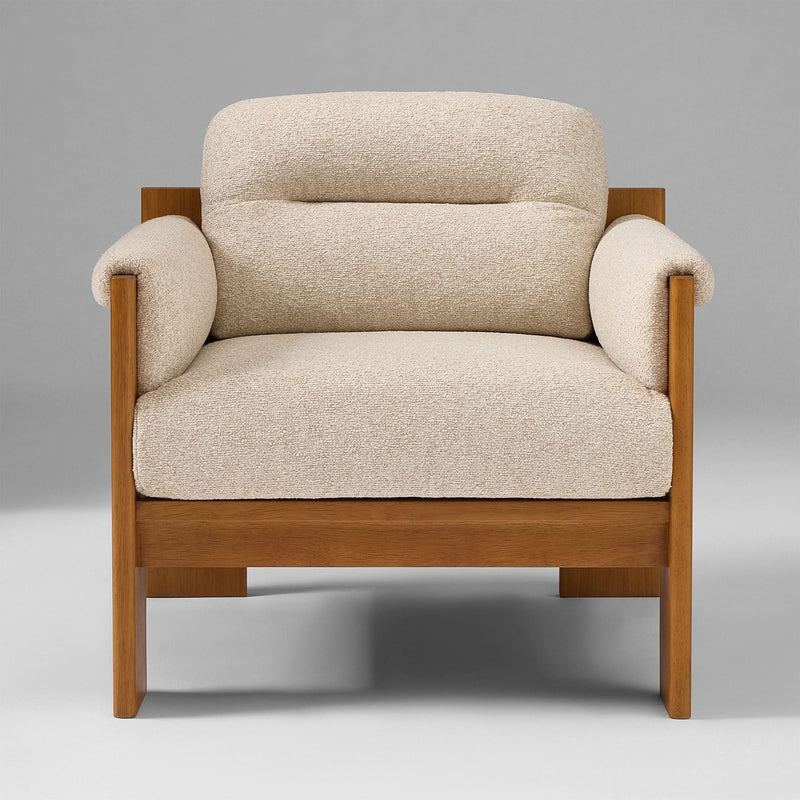 Kain Solid Wood Armchair with Textured Upholstery - Craft Decor