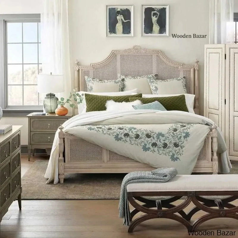 Hand-Carved French Cane Bed - Exquisite Artisan Design