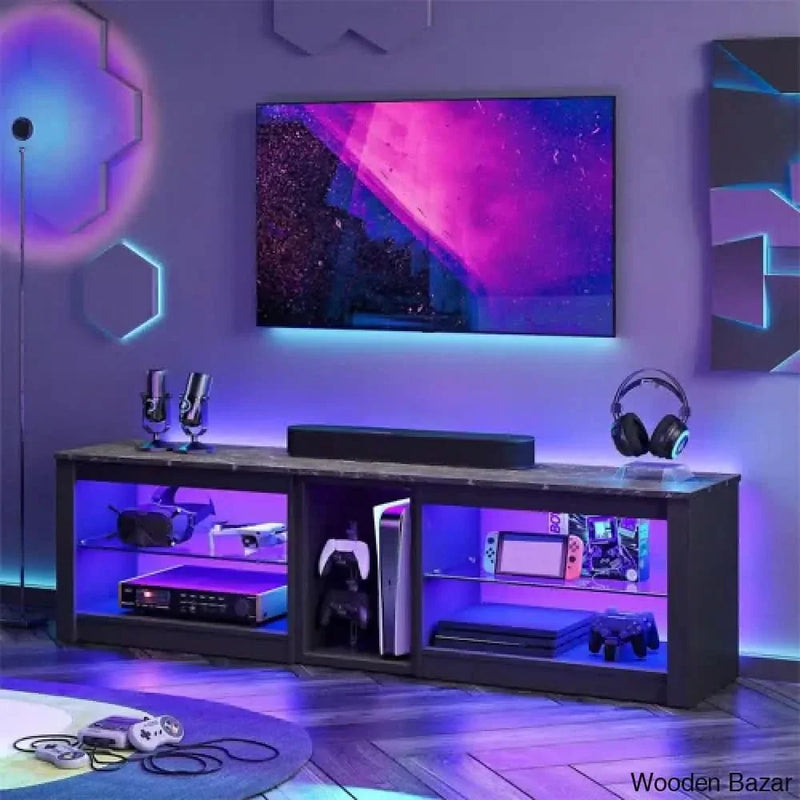 Harden New TV Stand - LED Entertainment Center with Glass Shelves and Gaming Media Console for PS5