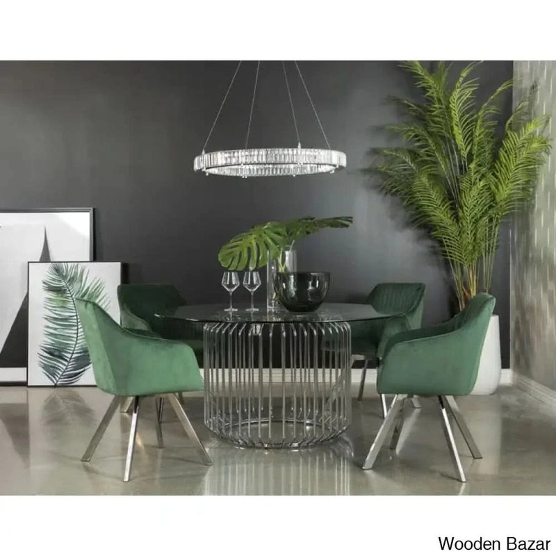 Harishma Latest 4 seater Glass Top Pedestal Dining Set