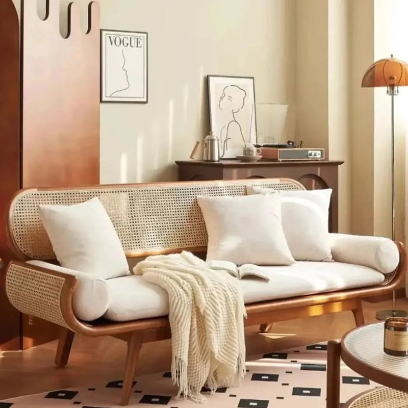 Hasina Solid Wood Sofa With Natural Rattan Inspired Living Meets Timeless Craftsmanship 3 Seater