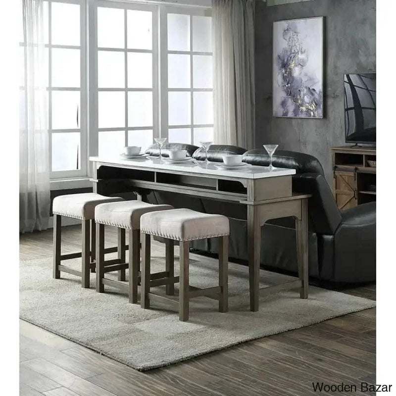 Helly Elegant 3 Seater Dining Table Set With Marble Top