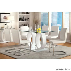 Herry New 4 Seater Pedestal Dining Table Set - Craft Decor White / 6 Seater