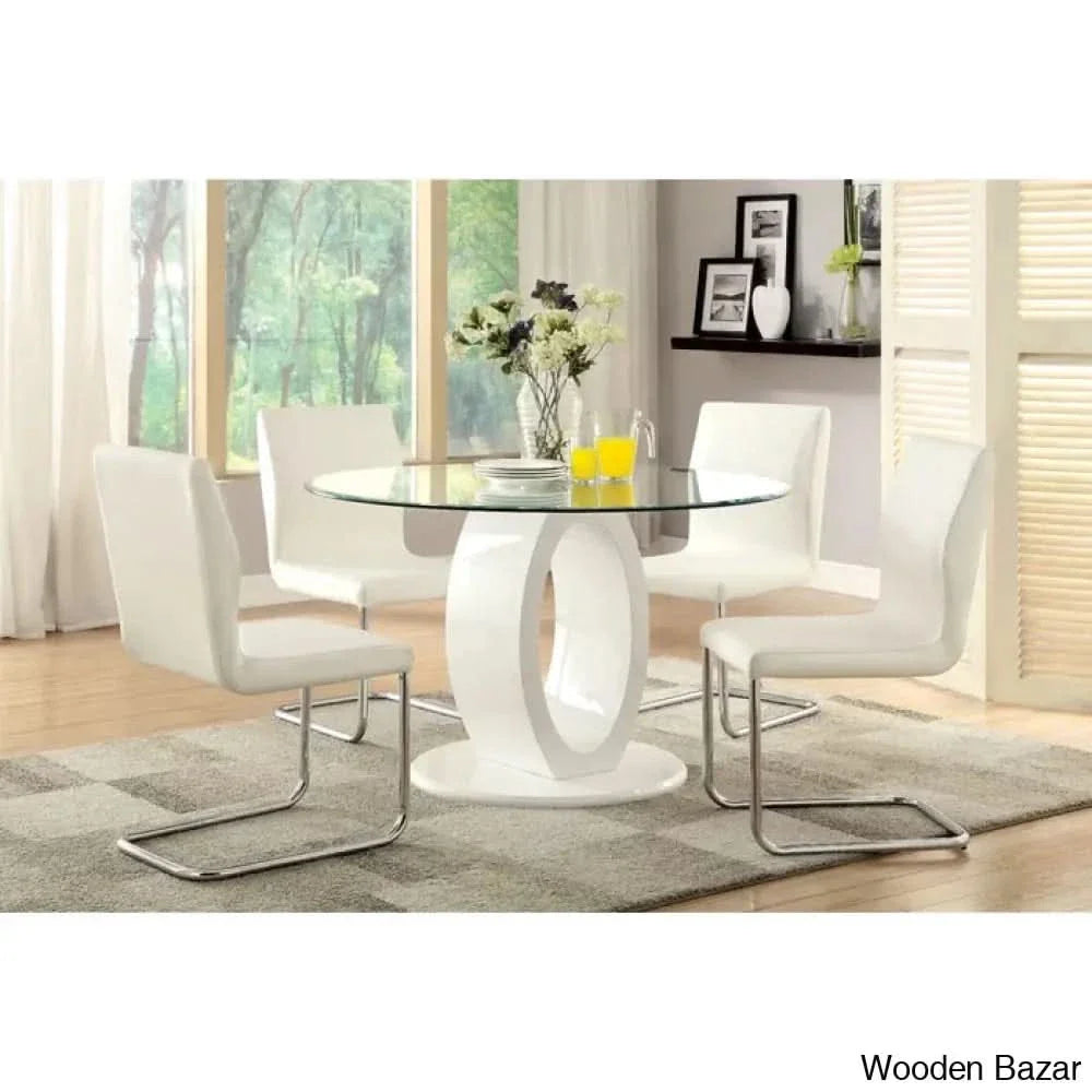 Herry New 4 Seater Pedestal Dining Table Set - Craft Decor White /