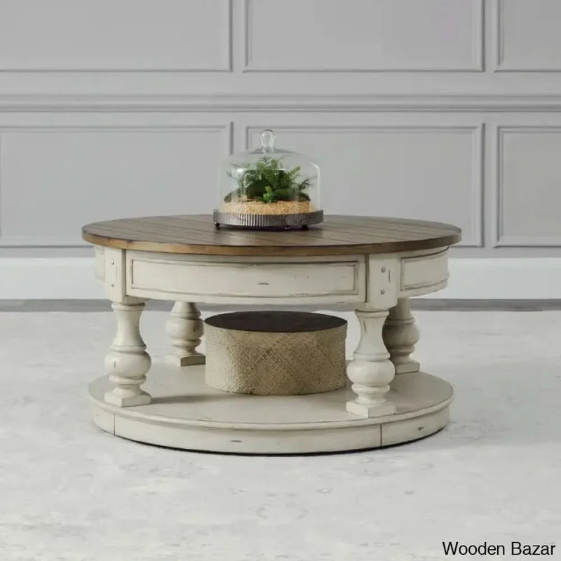 Hexhami Round Cocktail Coffee and center Table w/ Storage