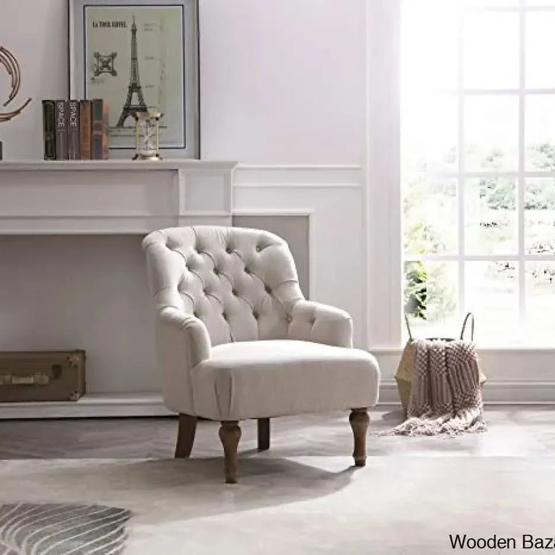 Home Source Modern Accent Chair Cream Fabric Armchair Wooden Legs