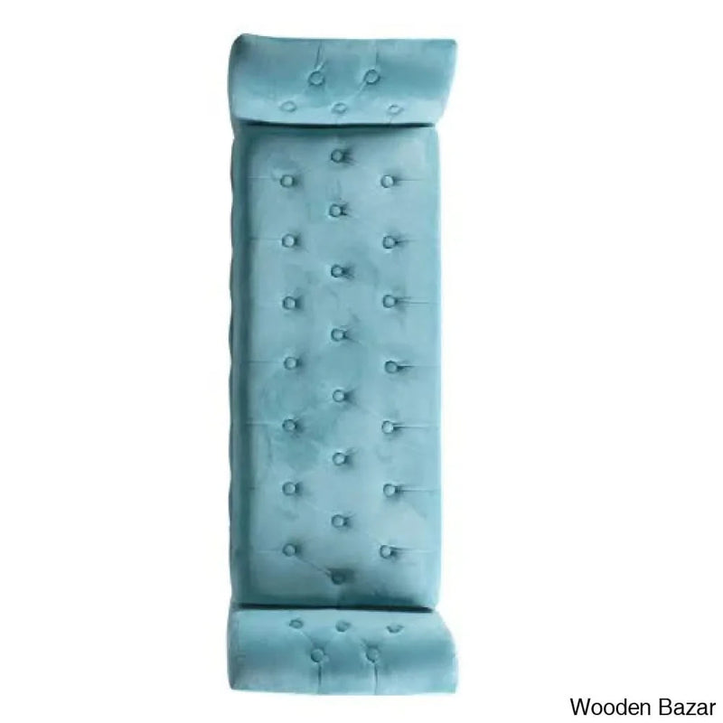 HomePop by Kinfine Fabric Velvet Tufted Storage Bench Settee - With Wood Legs, Teal