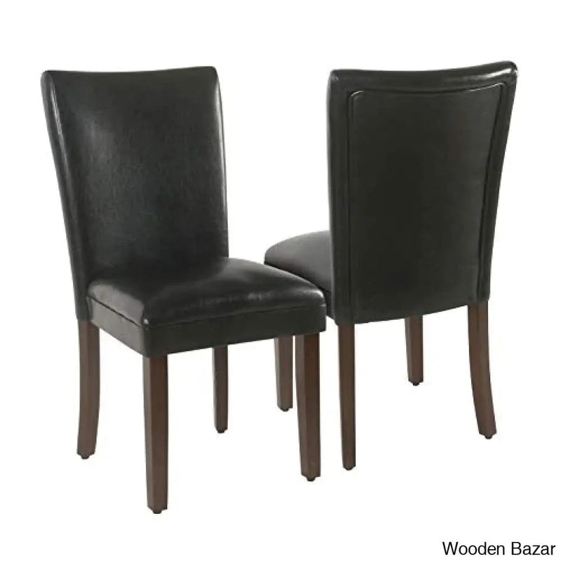 HomePop Parsons Upholstered Accent Dining Chair, Set of 2, Black Faux Leather