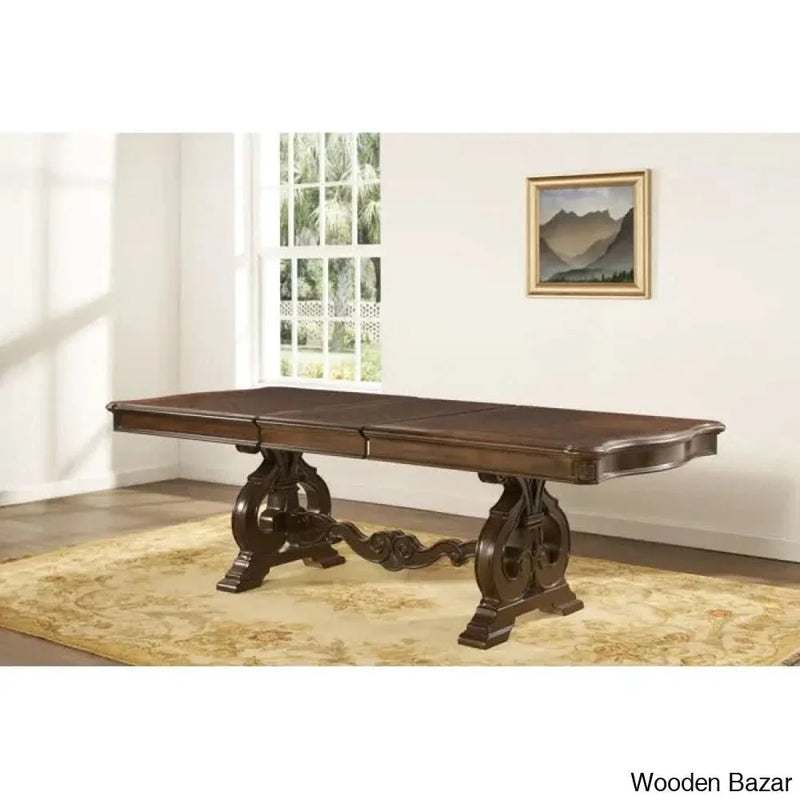 Homie Extendable 9 Piece Dining Set With Double Pedestal And Solid Wood Top