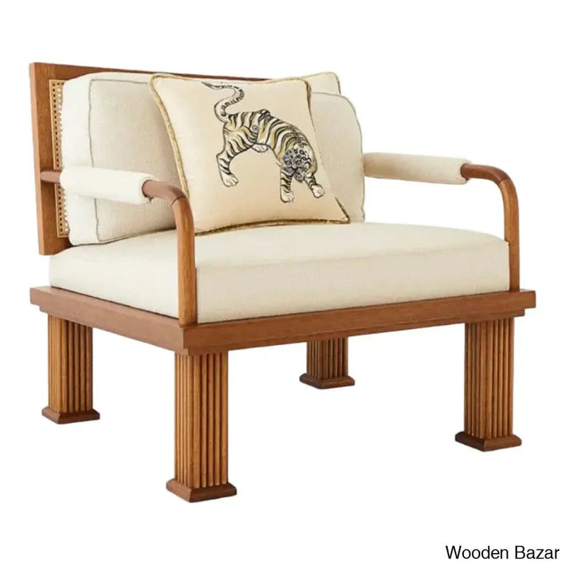 IKKAVIN SOLID WOOD & RATTAN BOUCLE ARM CHAIR - Craft Decor