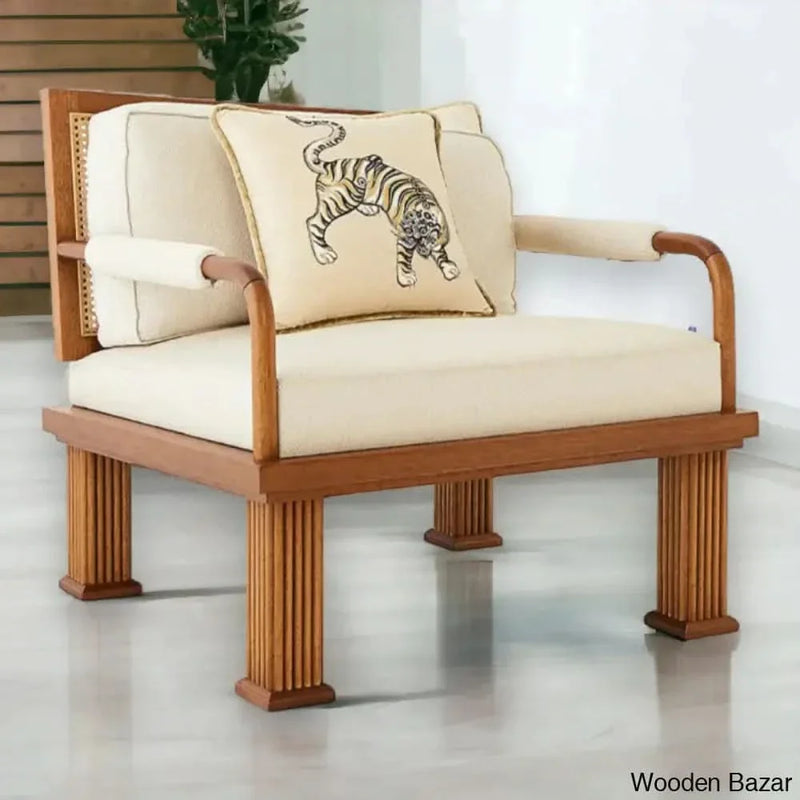 IKKAVIN SOLID WOOD & RATTAN BOUCLE ARM CHAIR - Craft Decor