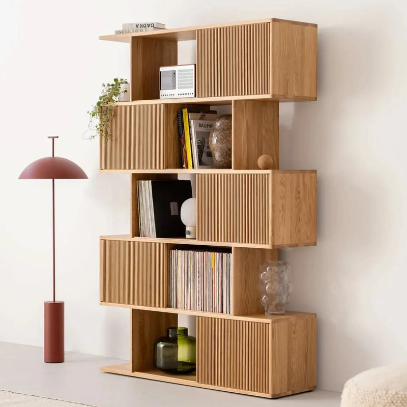 Joss Mid-Centuary Solid Oak Wood Bookshelf - Craft Decor