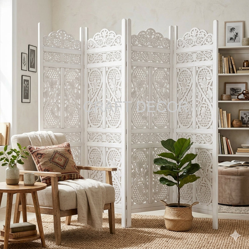 Wooden Handcrafted Premium Carved Partition Screen