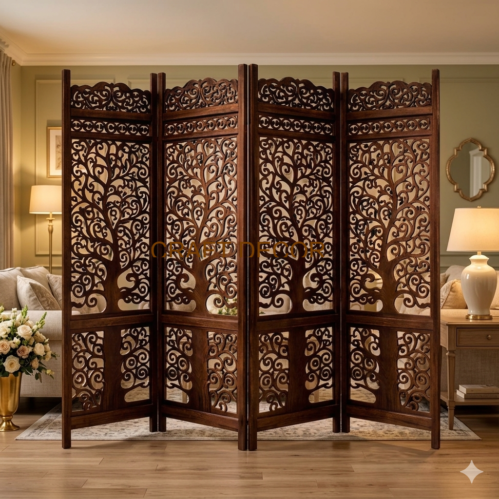 Wooden Handcrafted Premium Carved Partition Screen