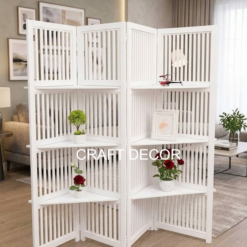 Wooden Partition Divider with Shelves for Living Room