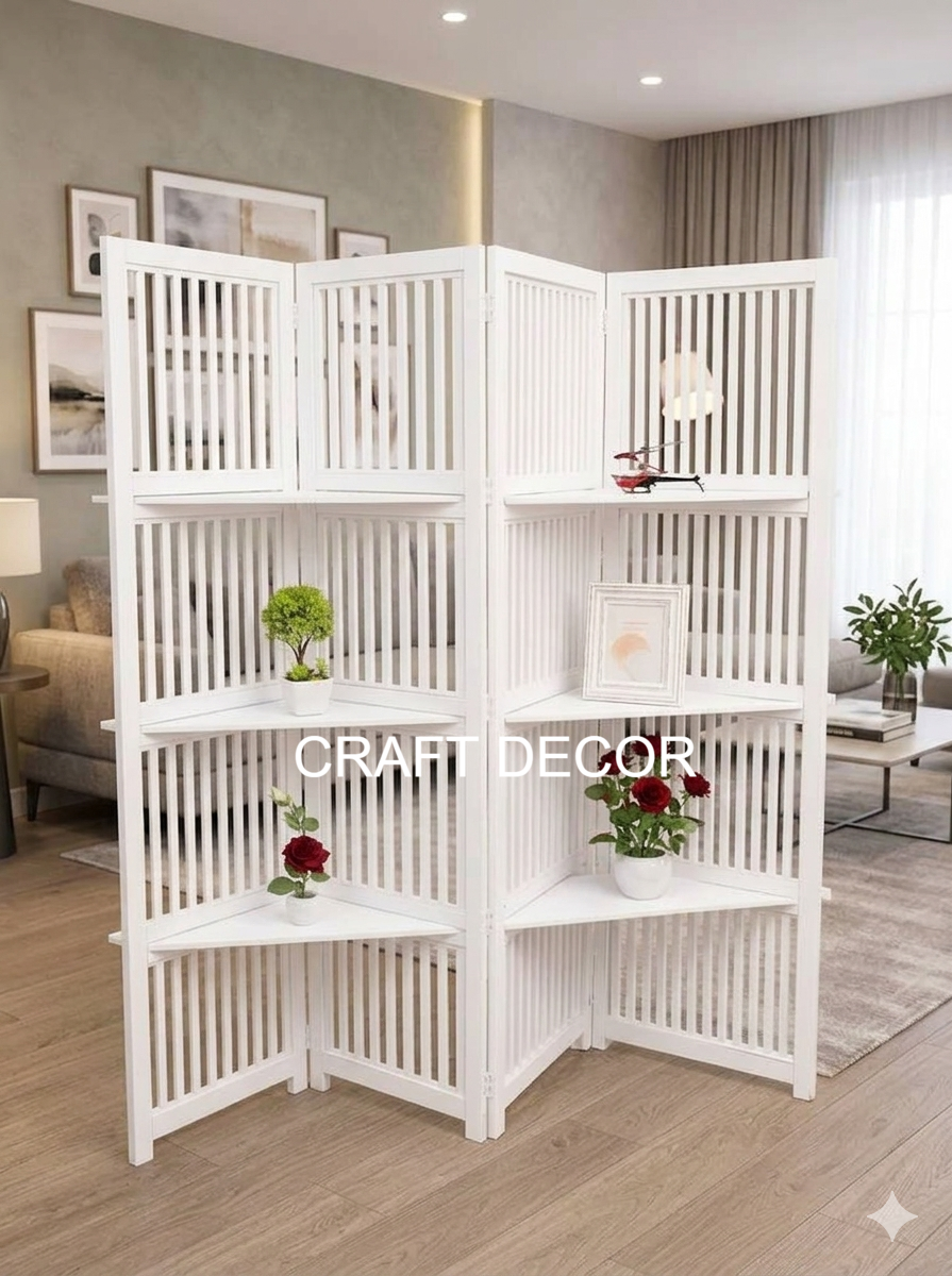 Wooden Partition Divider with Shelves for Living Room