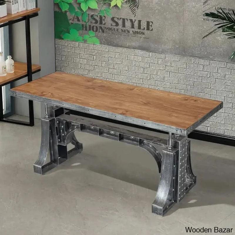 Industrial Office Desk Executive Desk with Solid Wood Top Bridge Base