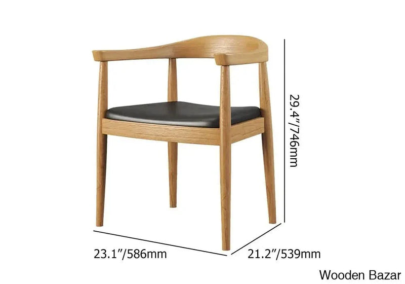 Japandi Dining Set with Walnut Wood Armchairs with 1 Table and 4 Chairs