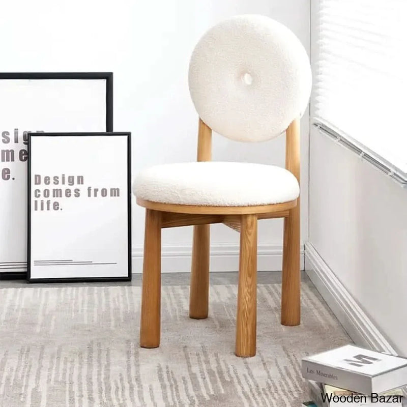 Japandi White Boucle Dining Chair Side Chair Natural Wood Legs - Craft Decor
