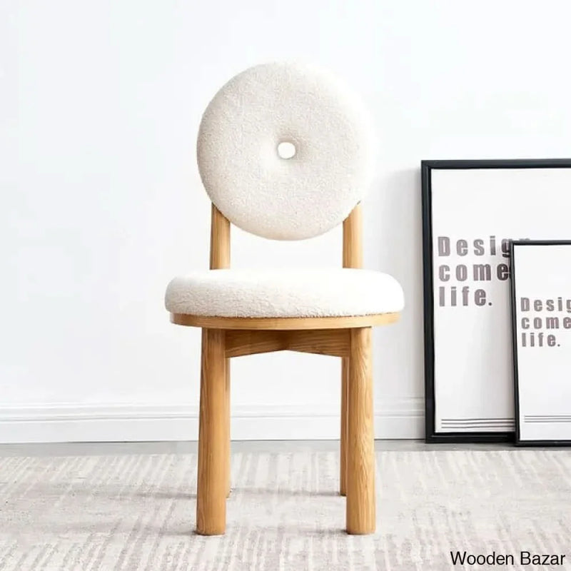 Japandi White Boucle Dining Chair Side Chair Natural Wood Legs - Craft Decor