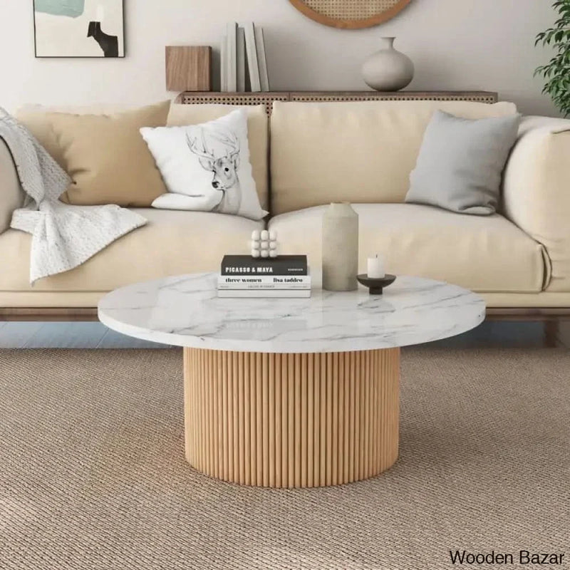 Jass 35" Marbled Wood Round Coffee and center Table