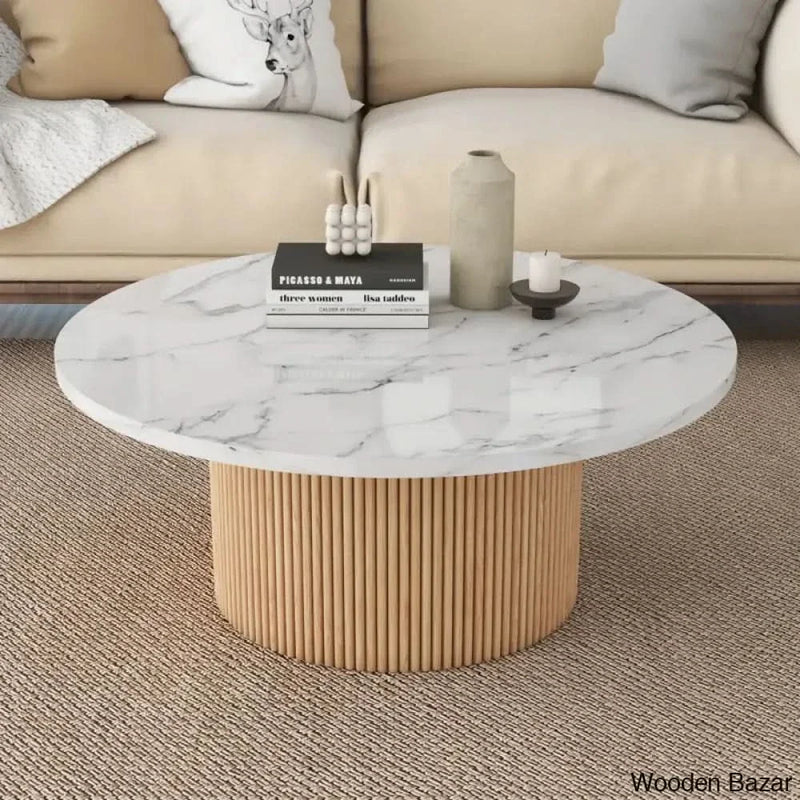 Jass 35" Marbled Wood Round Coffee and center Table