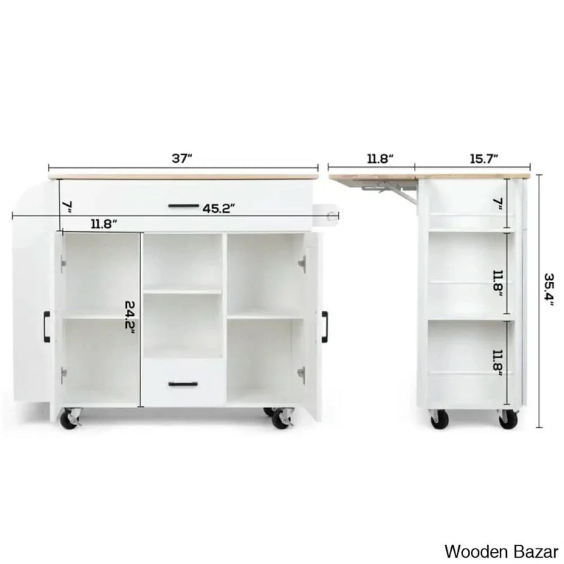 Jonhatan 45.2" Solid Wood Kitchen Island With Drop Leaf Kitchen trolley cart cabinet kitchen island with storage