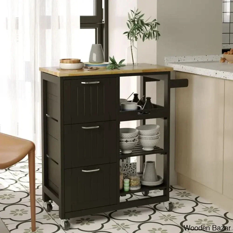 Jyion Solid Wood Top Kitchen Island Kitchen trolley cart cabinet kitchen island with storage