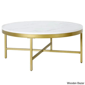 Kambryl 36’’ Faux Marble And Steel Round Coffee And Center Table Gold