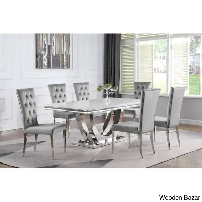 Kastrol 7 Seater New Faux Marble Top Dining Set - Craft Decor