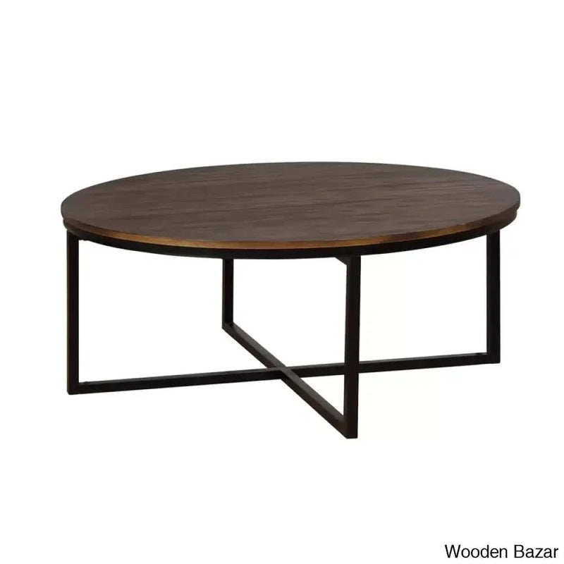 Kersh 42" Rustic Industrial Wooden Metal Frame Crossed Legged Round Coffee and Center Table