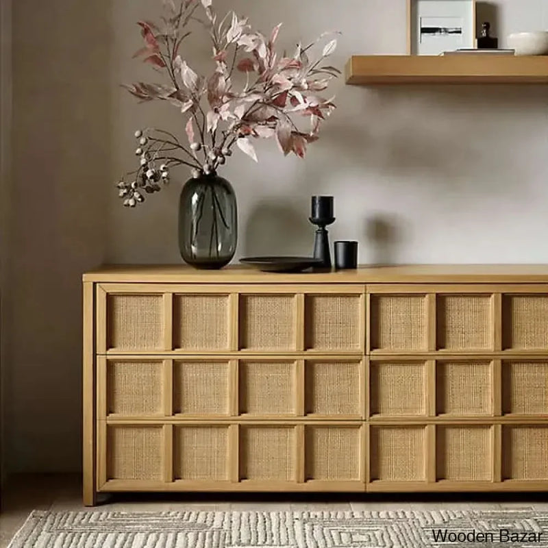 Kimber Efficient Refinement Solid Wood Campagna Rattan 6 Chest of Drawer