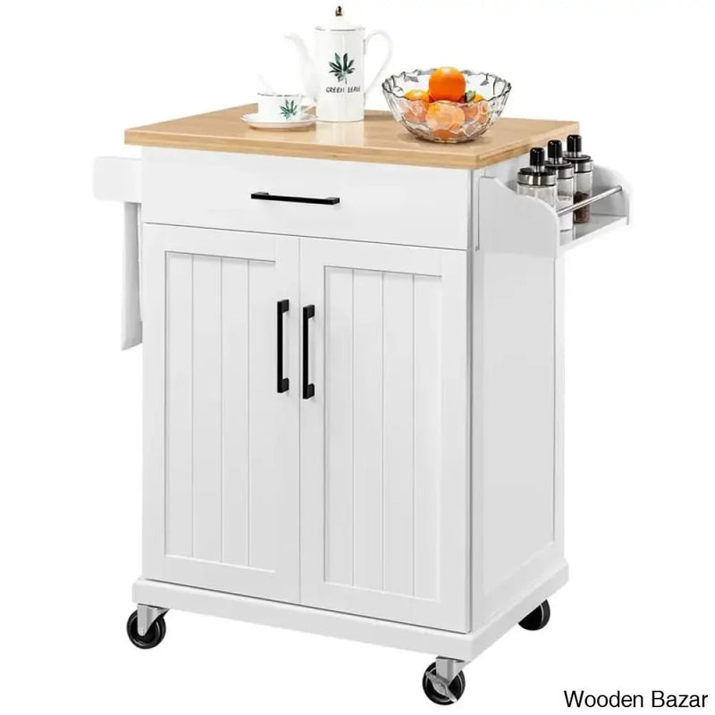 Kissinger Solid Wood Top Kitchen Island Kitchen trolley cart cabinet kitchen island with storage